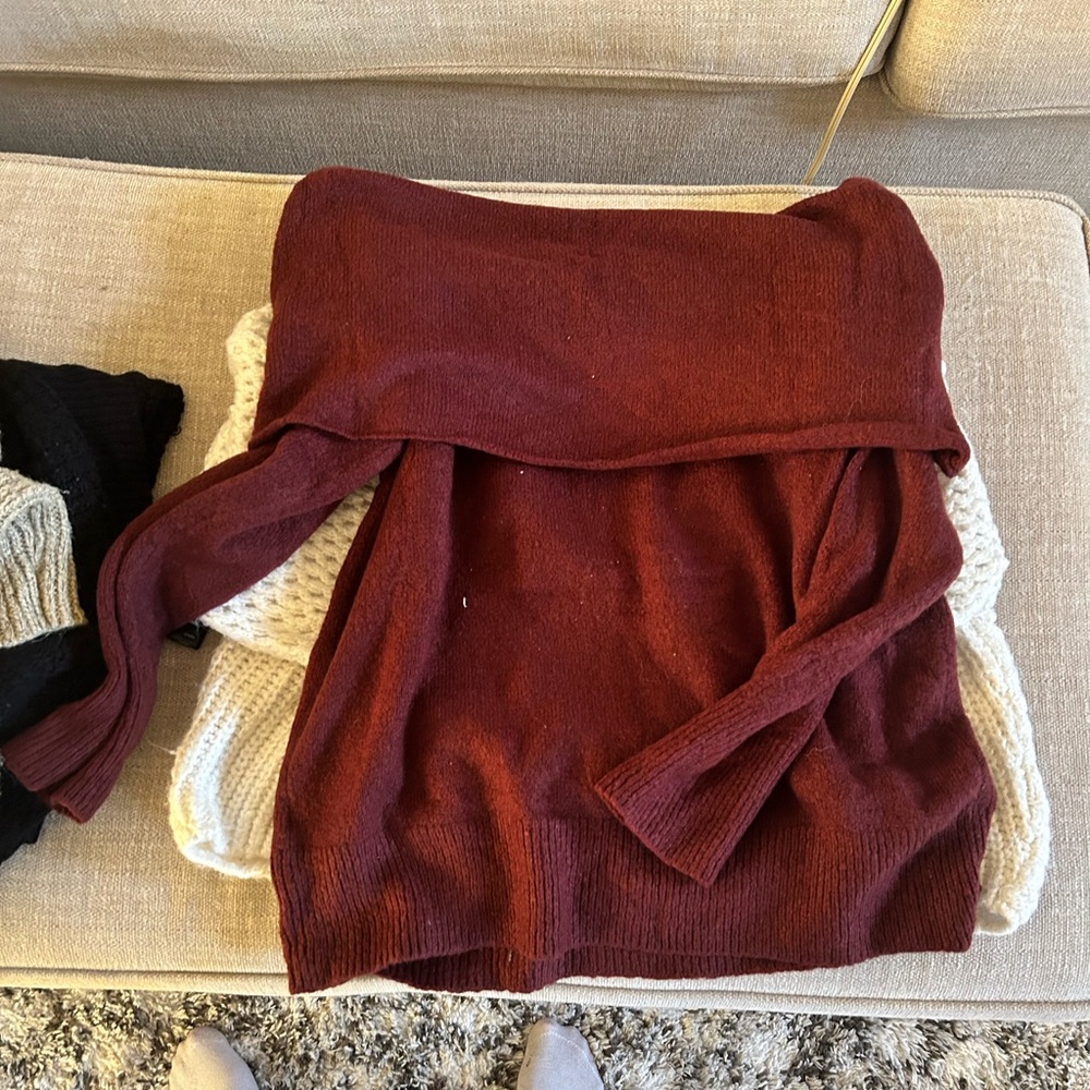 Burgundy Off-Shoulder Sweater